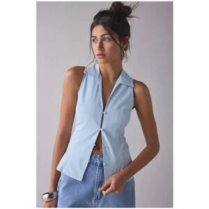 NWT Urban Outfitters Party Girl Top Cotton Button Down Sleeveless Shirt Blue